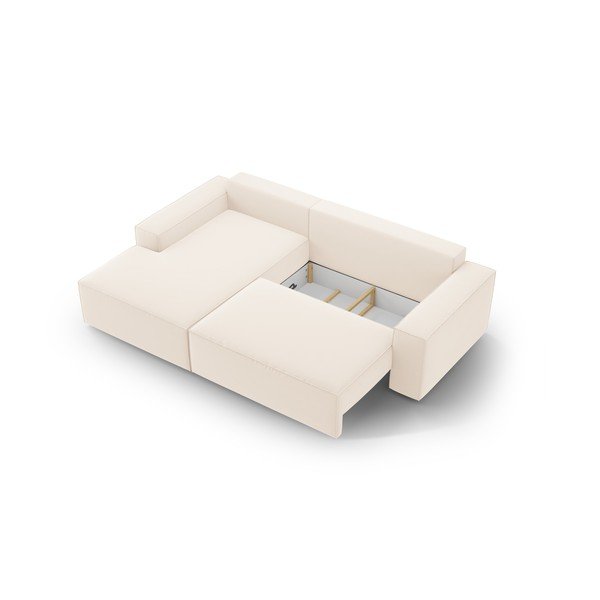 Divano angolare beige allungabile/con contenitore (con penisola a sinistra/con chaise lounge) con rivestimento in velluto Jodie – Micadoni -image-4