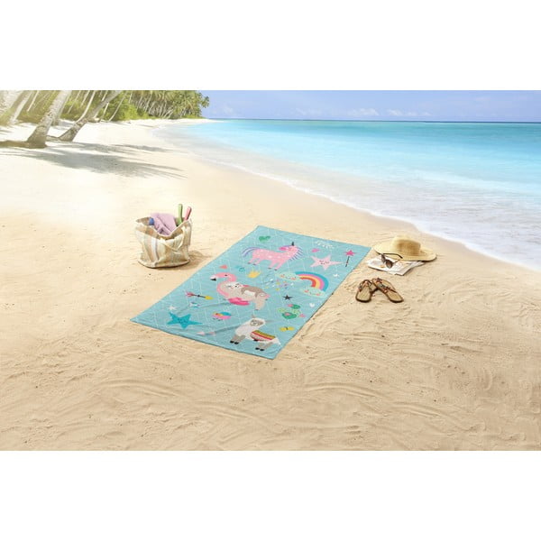 Telo mare da bambini blu in velluto 75x150 cm Moody – Good Morning-image-1