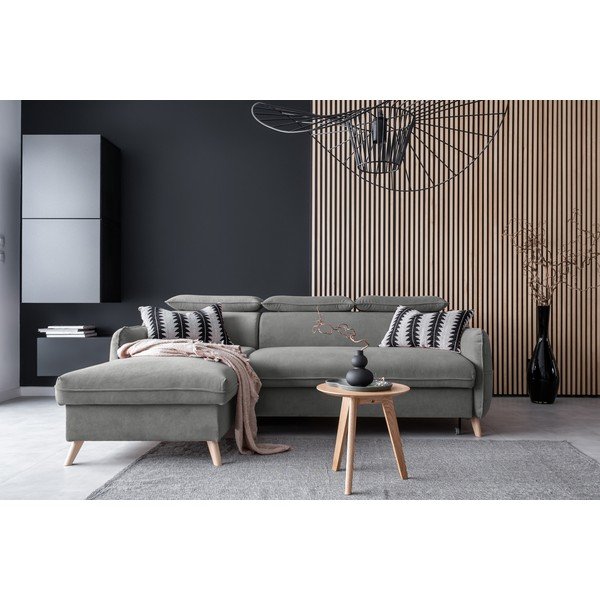Divano letto angolare in velluto grigio chiaro (angolo sinistro) Sweet Harmony - Miuform-image-1
