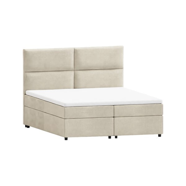 Letto matrimoniale imbottito beige con spazio contenitivo e rete 140x200 cm Rico - Ropez