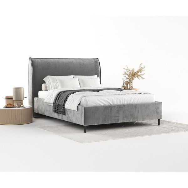 Letto matrimoniale imbottito grigio con spazio contenitivo e rete 160x200 cm Shell - Maison de Rêve-image-1