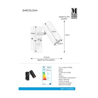 Lampada da parete nera Barcelona - Markslöjd