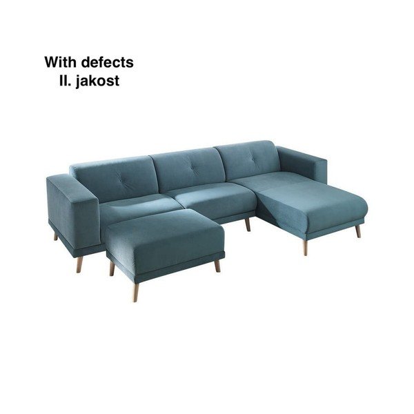 (Qualità II) Divano angolare blu con poggiapiedi Luna, angolo destro, 308 cm - Bobochic Paris