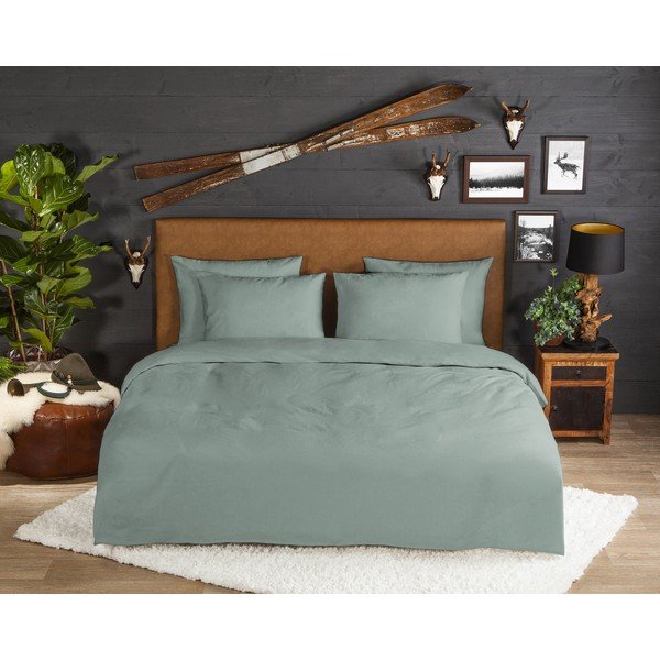 Set copripiumino e federa color salvia in flanella per letto singolo 140x200 cm Uni – Good Morning-image-1
