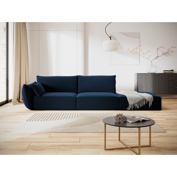 Divano blu scuro con penisola a sinistra con rivestimento in velluto 264 cm Vanda – Mazzini Sofas-image-1