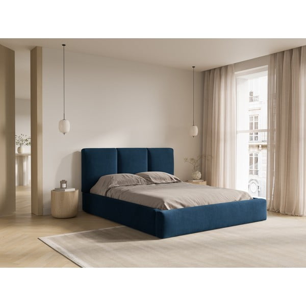 Letto matrimoniale imbottito blu scuro con contenitore con griglia 140x200 cm Brody - Mazzini Beds-image-1