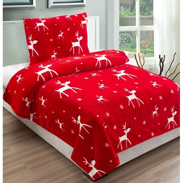 Biancheria da letto singola in microfelpa rossa, 140 x 200 cm Dasher - My House