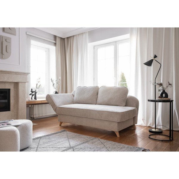 Chaise longue beige (con penisola a sinistra) con rivestimento in velluto a coste Chic Charlotte – Miuform-image-3