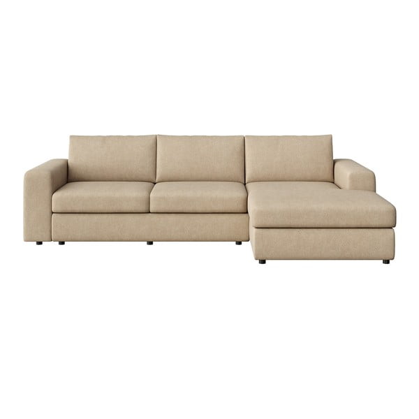 Divano angolare marrone chiaro (con penisola a destra e chaise lounge) rivestito in velluto Baga – Rodier