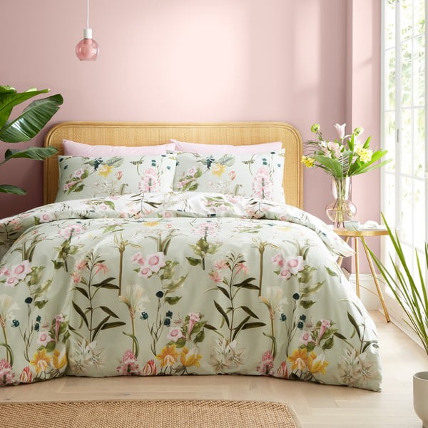 Biancheria da letto verde chiaro in cotone per letto matrimoniale 200x200 cm Exotic Floral – RHS-image-1