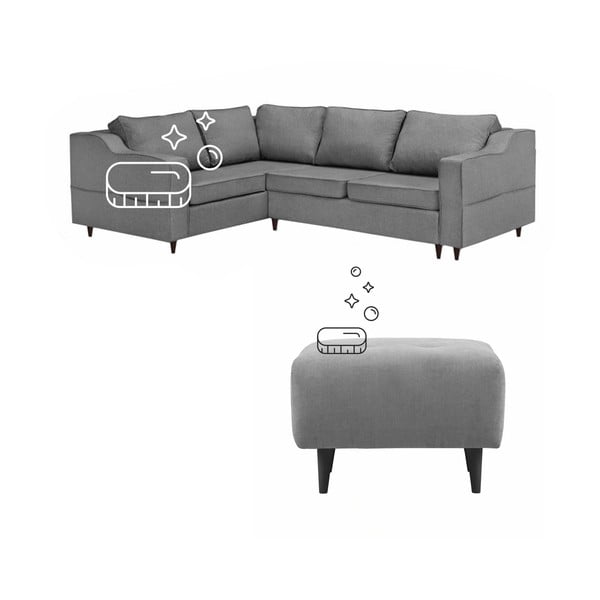 Lavaggio a secco di divano e sgabello a cinque posti con rivestimento in fibra naturale/alcantara - Bonami