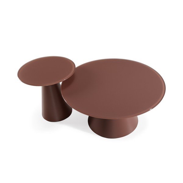 Set di tavolini da salotto rotondi marroni con piano in vetro 2 pz ø 80 cm Vida – MOME-image-4