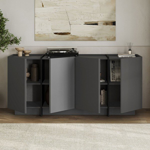 Credenza color antracite con apertura per cavi 180x80x45 cm Dorma – Kalune Design-image-2