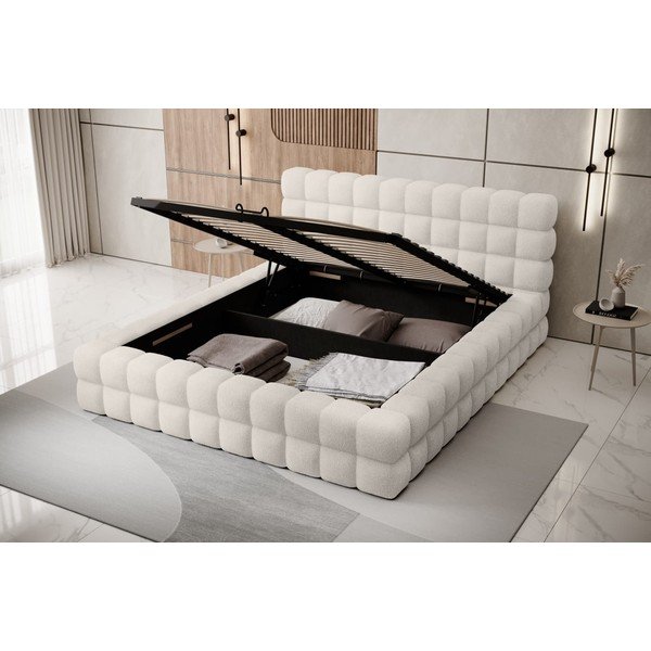 Letto matrimoniale imbottito bianco con contenitore e rete inclusi 160x200 cm Dizzle – ELTAP-image-2