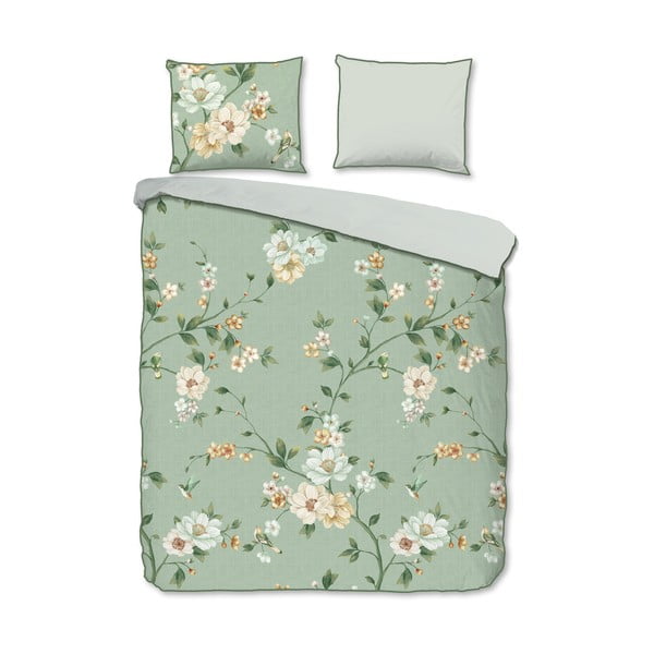 Set copripiumino e federa verde in raso di cotone per letto matrimoniale ed esteso 200x220 cm Sizena – Descanso