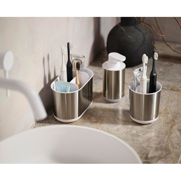 Portaspazzolino verticale argentato in acciaio inox Duo Steel – Joseph Joseph-image-4