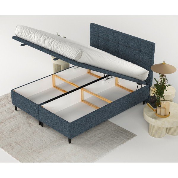 Letto matrimoniale imbottito blu scuro con contenitore 180x200 cm Senses - Maison de Rêve-image-2