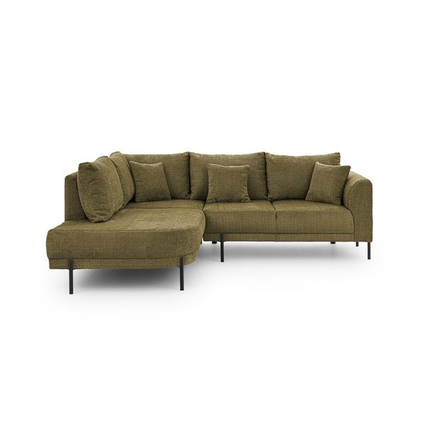 Divano angolare verde (con penisola a sinistra/a L) con rivestimento in ciniglia Mauris  – Ropez