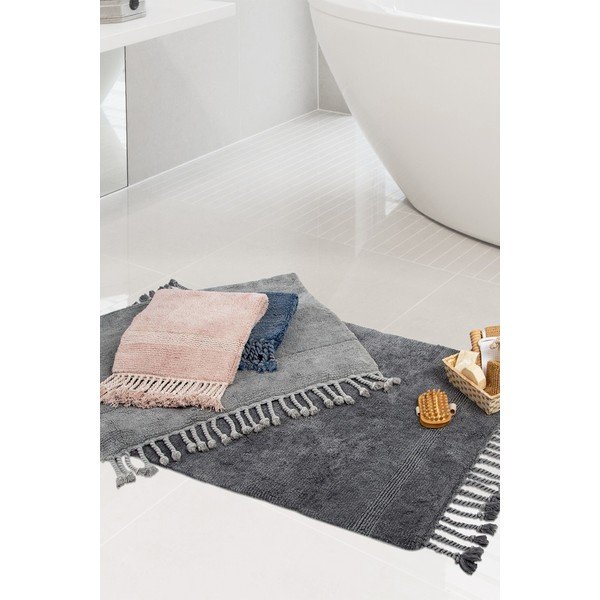 Tappeto da bagno in cotone grigio, 70 x 110 cm Paloma - Foutastic-image-1