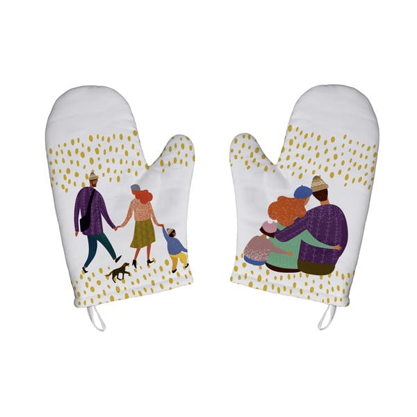 Set di 2 guanti da cucina in cotone bianco Family - Butter Kings