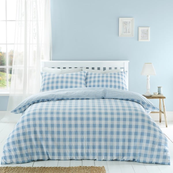 Biancheria da letto singola blu 135x200 cm Seersucker Gingham Check - Catherine Lansfield