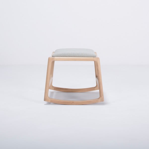 Pouf con struttura in legno di quercia e seduta in tessuto grigio-blu Dedo - Gazzda-image-1