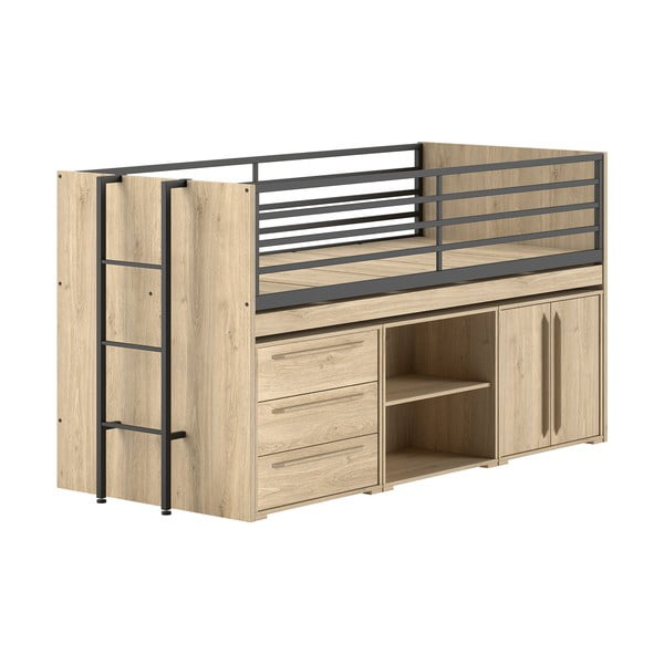 Letto da bambini rialzato di colore naturale con contenitore con rete inclusa 90x200 cm Sam – Vipack