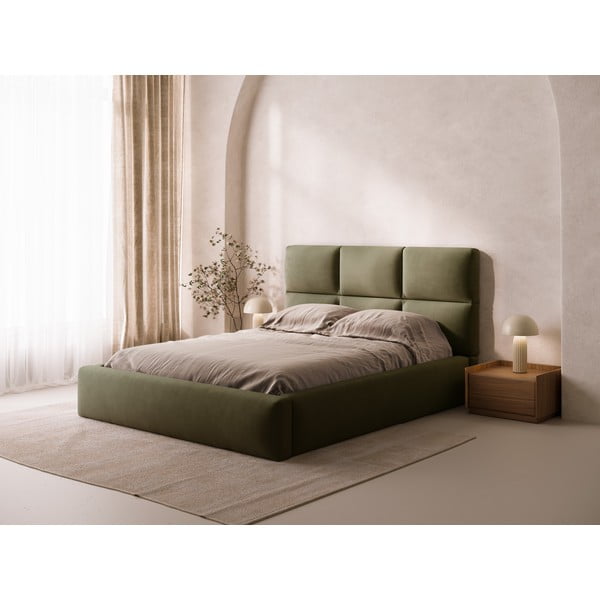 Letto matrimoniale imbottito verde con contenitore con rete inclusa 200x200 cm Libera – Windsor & Co Sofas-image-1