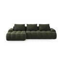Divano angolare verde allungabile/con contenitore (con penisola a sinistra/con chaise lounge) con rivestimento in velluto Linz – Cosmopolitan Design