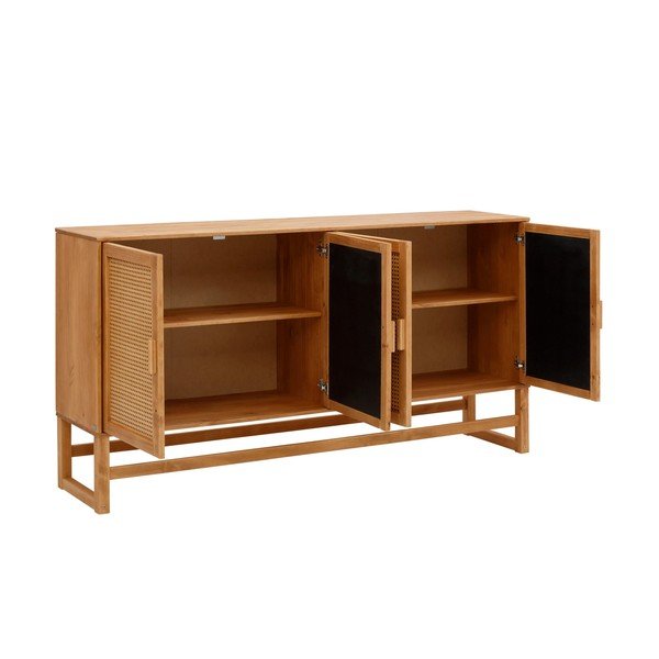 Cassettiera in legno di pino con ante in rattan , larghezza 170 cm Jolene - Støraa-image-2