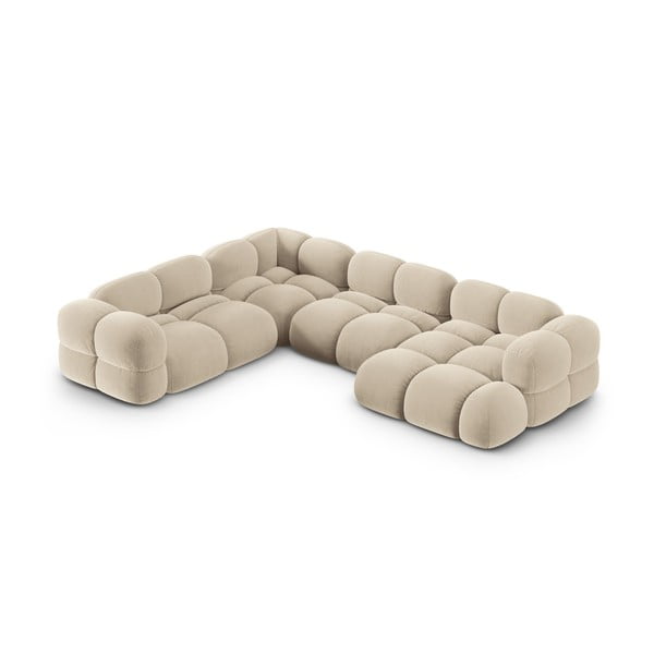 Divano angolare beige (con penisola a sinistra/a U) con rivestimento in velluto Loretto – Cosmopolitan Design
