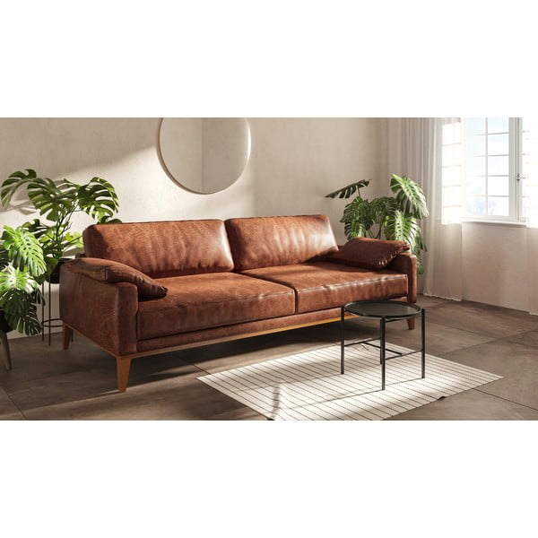 Divano in pelle rosso-marrone Musso, 211 cm - MESONICA-image-1