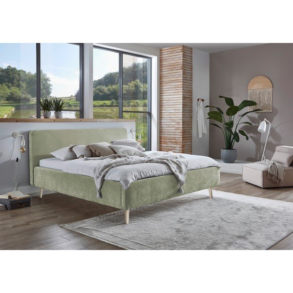 Letto matrimoniale imbottito verde chiaro rete non inclusa 160x200 cm Mattis – Meise Möbel-image-2
