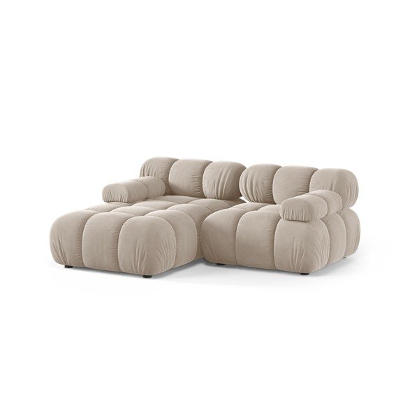 Divano angolare componibile color crema (con penisola a sinistra/con chaise lounge) con rivestimento in velluto – Micadoni -image-2