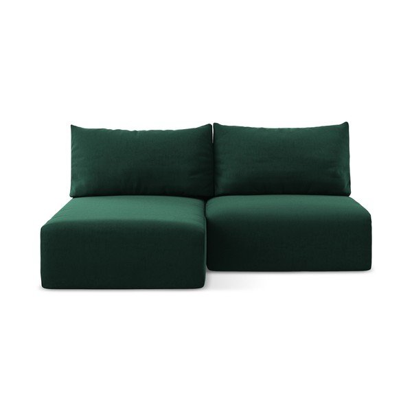 Divano angolare verde scuro allungabile/con contenitore (con penisola a sinistra/con chaise lounge) con rivestimento in velluto Kalena – Makamii