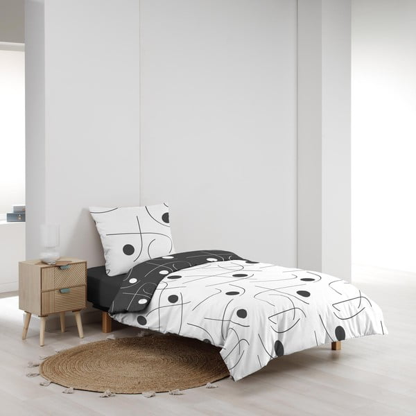 Set copripiumino e federa bianco/grigio scuro in microfibra per letto singolo 140x200 cm Sonate – douceur d'intérieur-image-3