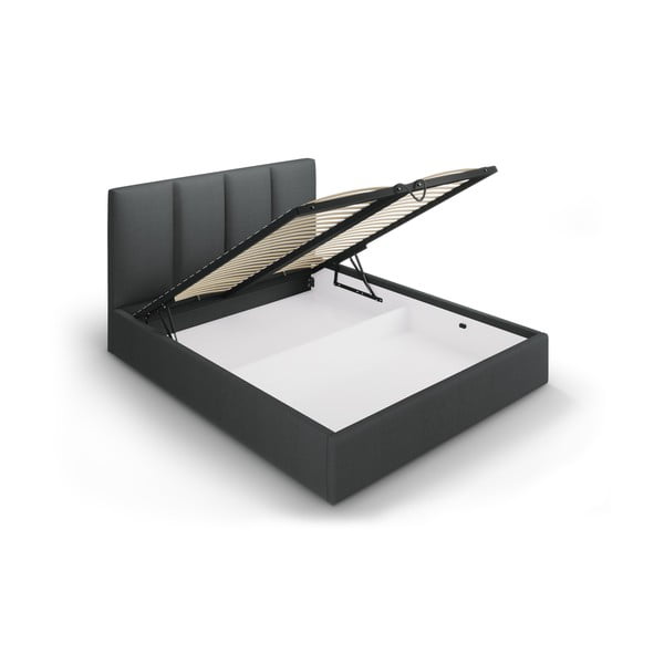 Letto matrimoniale imbottito grigio scuro con contenitore con griglia 160x200 cm Juniper - Mazzini Beds-image-3