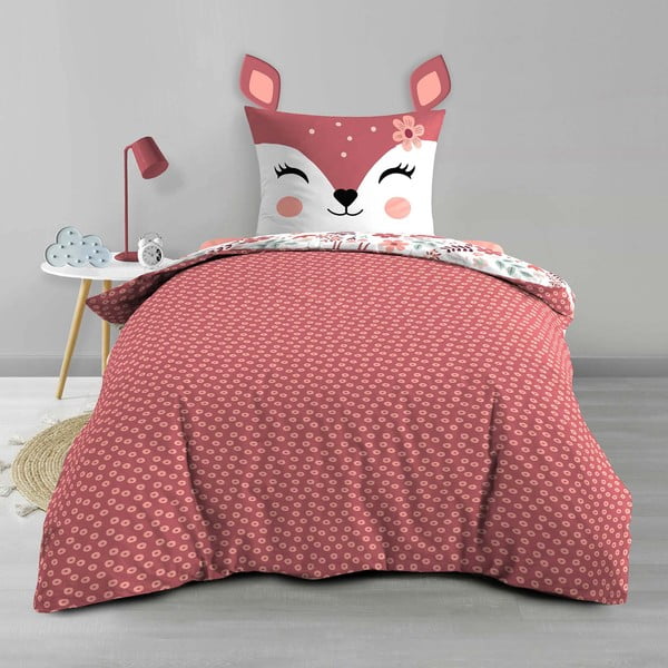 Set copripiumino e federa da bambini bianco/rosa in cotone per letto singolo 140x200 cm Bichette – douceur d'intérieur-image-1