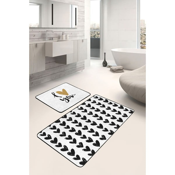 Tappetini da bagno bianco-nero in set da 2 100x60 cm - Minimalist Home World-image-1
