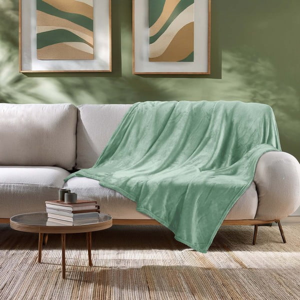 Coperta verde chiaro in microflanella 180x220 cm Flanou – douceur d'intérieur-image-1