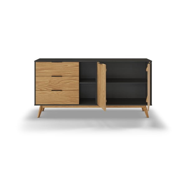 Cassettiera bassa in pino nero/naturale 165x80 cm Lavis - Marckeric-image-4