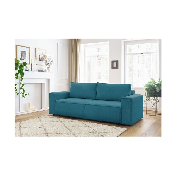 Divano turchese allungabile con rivestimento in velluto a coste 245 cm Nihad – Bobochic Paris-image-1