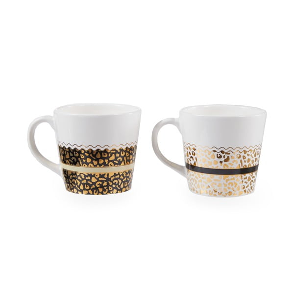 Tazze in gres di colore bianco-oro in set da 2 300 ml London - Premier Housewares-image-2