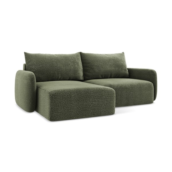Divano angolare verde allungabile/con contenitore (con penisola a sinistra) Kalena – Makamii-image-1