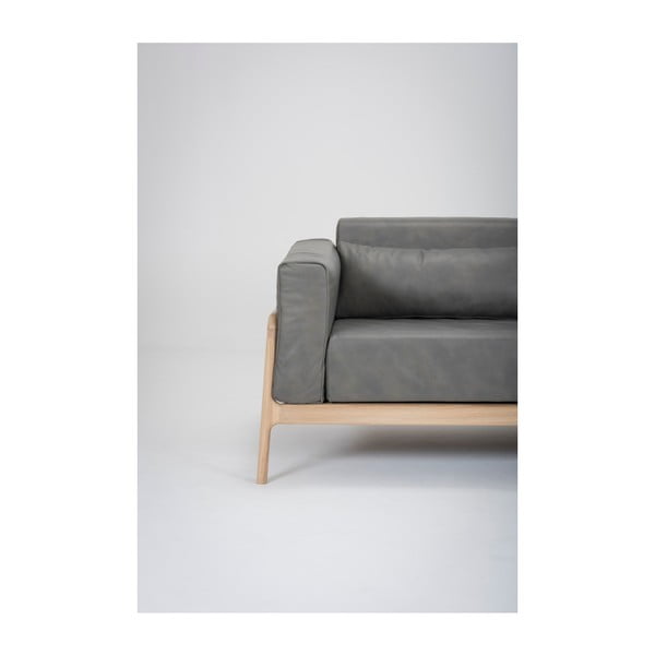 Divano in pelle di bufalo grigio scuro con struttura in rovere massiccio , 180 cm Fawn - Gazzda-image-2