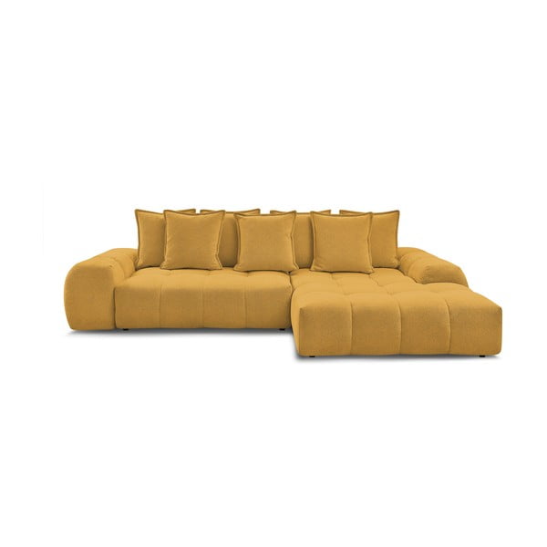 Divano angolare color senape allungabile e con contenitore (penisola a destra/chaise lounge) con rivestimento in ciniglia Everest – Bobochic Paris
