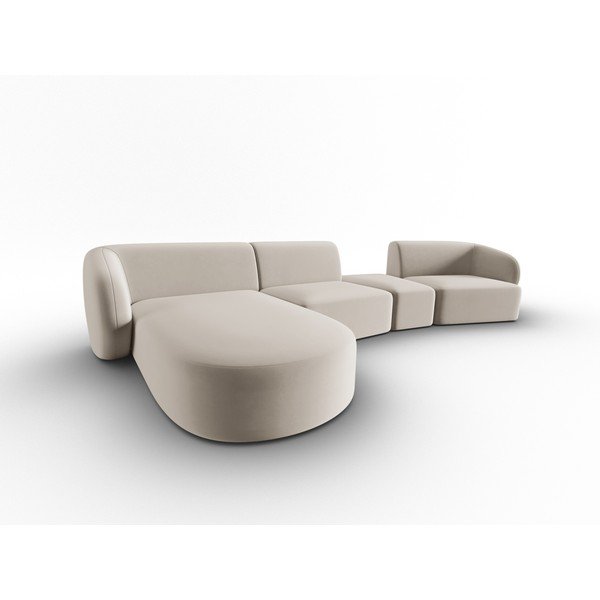 Divano angolare beige (con penisola a sinistra/con chaise lounge) con rivestimento in velluto Paolo – Milo Casa-image-2