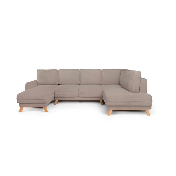 Divano angolare grigio tortora allungabile/con contenitore (con penisola a destra/a U) con rivestimento in velluto a coste Tori – Bonami Selection