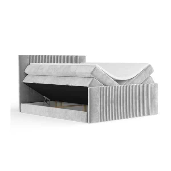Letto boxspring grigio chiaro con contenitore 140x200 cm Bergamo – Maison de Rêve-image-2