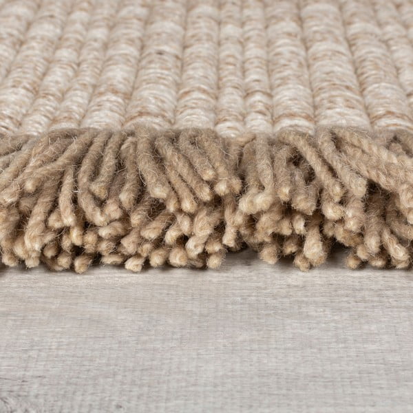 Tappeto beige in misto lana tessuto a mano 120x170 cm Rene Fringed Ribbed – Flair Rugs-image-4